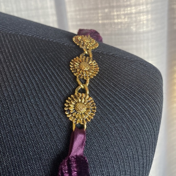 Jessica McClintock Gunne Sax Wine Color Velvet Gown Dress Gold Flower Straps - Picture 4 of 13